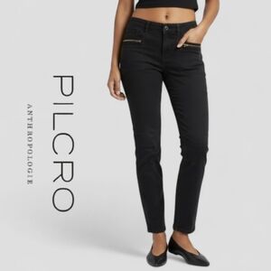 Anthropologie Pilcro No 8 Straight Leg Jeans 32 Letterpress Black Moto Grunge